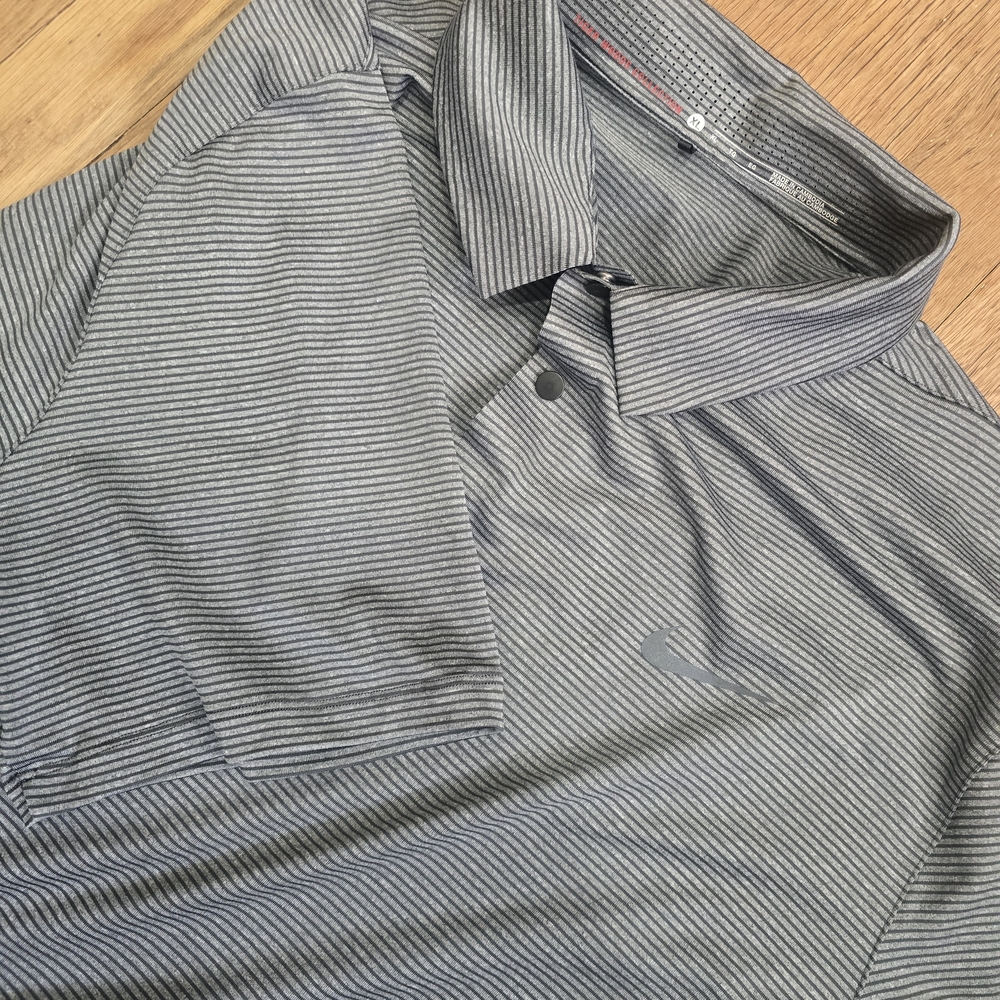 Nike TIGER WOODS Men's Gray Striped Polo Shirt XL Striped Snap Button